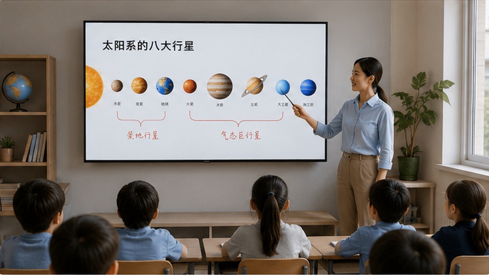 教师通过大屏展示教学课件
