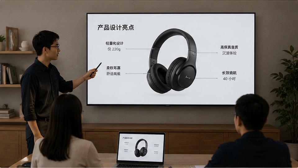 讲解人员通过大屏进行产品演示