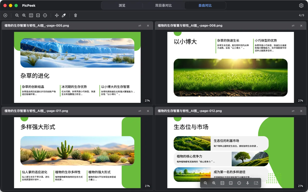 PicPeek 自由对比模式同时查看多张图片的真实界面